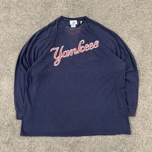 Vintage Y2K Adidas New York Yankees 2002 MLB Navy Blue Long Sleeve Shirt XXL 2XL